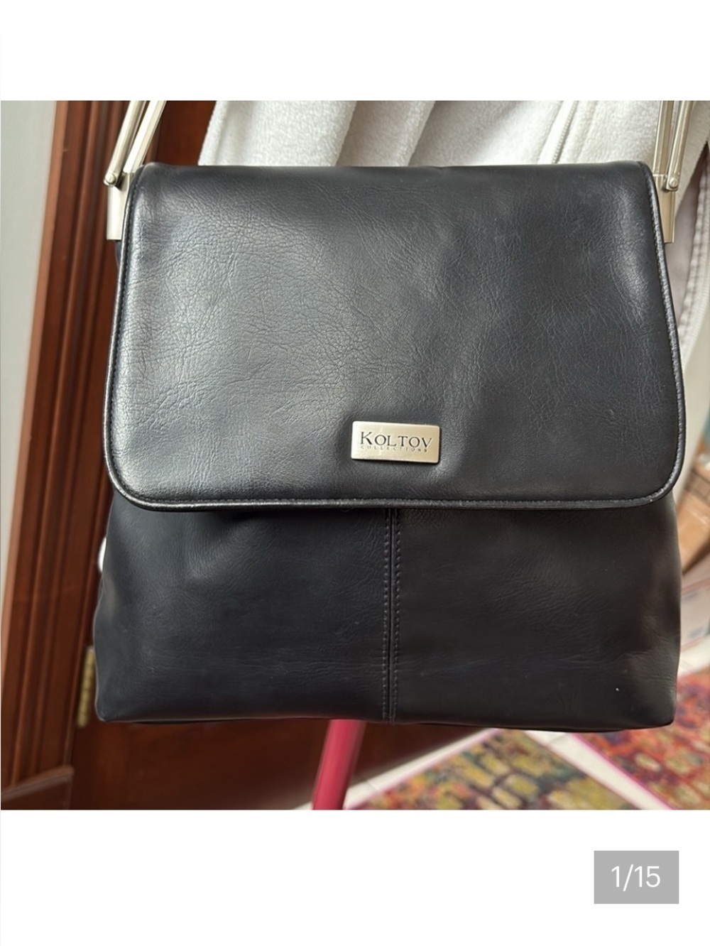 Koltov shoulder bag vegan leather navy blue brushed Silvertone hardware EUC